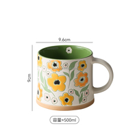 Tasse à café avec fleurs peintes à la main avec design personnalisé, fond Stonebase, tasse en céramique de grande capacité de 500ml 18oz