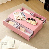Table basse rectangulaire rose de luxe moderne et durable avec 2 grands tiroirs de rangement pour salon, en HDF+panneau E1, vente en gros