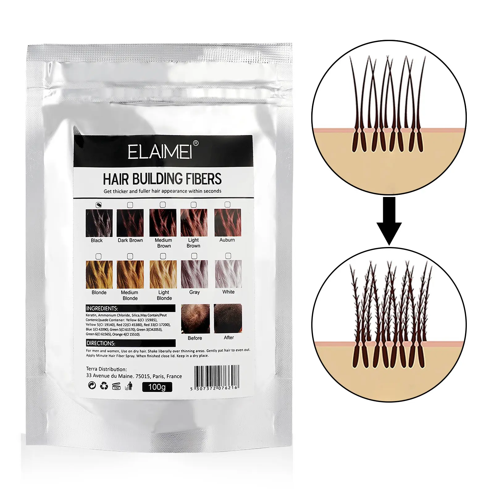 Private Label OEM in Groß packung Nachfüll beutel Verdickung pulver Instant Faser nachwachsen volle Keratin Haar aufbau Fasern