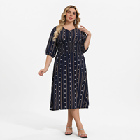 Robe midi en rayonne pour femme, imprimé marine, grande taille, pour l'été, style maman, 3XL 4XL 5XL 6XL 7XL, tenue d'intérieur musulmane arabe