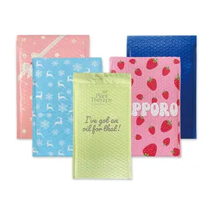 Saco de correio para envelope bolha, envelope acolchoado de plástico poli ar rosa, reciclável e biodegradável, estampado em cores personalizadas de fábrica