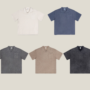 <b>Polo</b> <b>Shirt</b> Custom Logo Printed <b>Men's</b> 310GSM 100% Cotton Streetwear Washed Distressed Casual Durable <b>Polo</b> T-<b>Shirts</b> for Bulk Order - Product Image 3