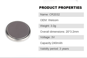 En stock, <span class=keywords><strong>piles</strong></span> CR2032 225 mAh, non rechargeables, <span class=keywords><strong>piles</strong></span> bouton au lithium CR2032 3V pour montre, clé de voiture, pile bouton CR2032 - Product Image 2
