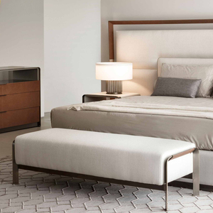 Taburete moderno, Banco <span class=keywords><strong>Arthur</strong></span>, taburete de acero inoxidable para cama, Banco de cama de cuero de microfibra para dormitorio de hotel - Product Image 2