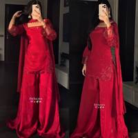 Atasan Lehenga Sutra Siap Pakai Bordir Berat 5mm dengan Payet, Lengan Panjang, Dilengkapi Dupatta untuk Pesta Wanita