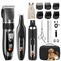 Kit de toilettage pour animaux 3 en 1 sans fil à faible bruit avec tondeuse électrique, lime à ongles, ciseaux, peignes et accessoires