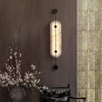 Applique murale longue en albâtre, cuivre naturel, style moderne et luxueux, avec éclairage LED, idéale pour couloir d'hôtel, chambre à coucher, chevet – Vente directe usine Zhongshan