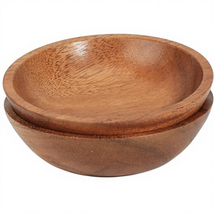 Juego de 2 Tazones para Servir de Madera de Acacia Estilo Rústico de 6 Pulgadas, Hechos a Mano con Textura Natural para Comida/Sopa/Ensalada/Pasta - Product Image 1