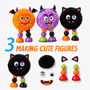 Décoration de table <span class=keywords><strong>Halloween</strong></span> Monstre en pompons, figurine de dessin animé mignonne en peluche avec scène en carton à construire pour fête - Product Image 3