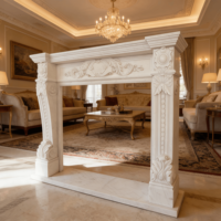 Cheminée sculptée à la main, style français moderne, autoportante, en marbre blanc, décoration d'intérieur