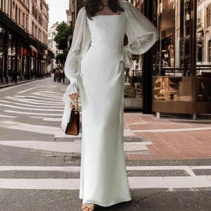 Vestido de novia estilo sirena de manga larga con cuello en U, corte ajustado, cintura natural, estilo transfronterizo, para sesiones fotográficas al aire libre - Product Image 2