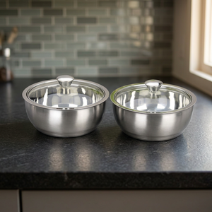 Casseroles en acier inoxydable avec couvercles en verre, rondes, 24 cm, durables pour cuisinières à gaz et à induction, design minimaliste - Product Image 5