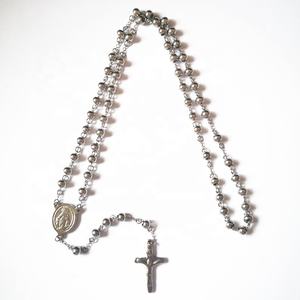 6 millimetri <span class=keywords><strong>Argento</strong></span> <span class=keywords><strong>In</strong></span> Acciaio Inox Tondo Perline <span class=keywords><strong>Rosario</strong></span> Cattolico con Guadalupe Centrotavola per Gli Uomini - Product Image 1