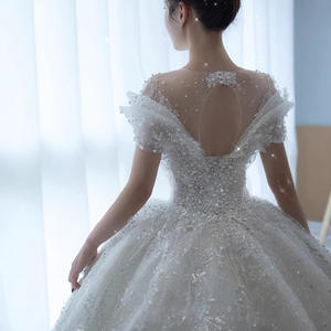 فستان زفاف جديد للعروس ثوب الكرة الحديث نسيج خفيف للصغير مقاس كبير للحوامل الحرفية الثقيلة مم فستان خفيف - Product Image 4