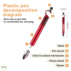 Nouveau stylo à bille en plastique personnalisé 3 en 1 créatif avec impression de logo personnalisé pour support de téléphone, 4 recharges, stylos à bille, stylet tactile - Product Image 3