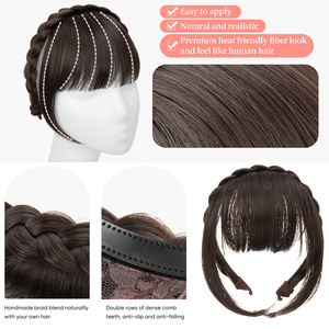 Serre-tête à franges tressées synthétiques d'aspect naturel, accessoire capillaire soigné pour femmes et filles - Product Image 4