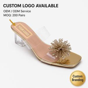 Mules de Tacón Alto para Mujer, PVC Transparente, Punta Cuadrada, Pedrería, Diseño de Diente de León, Tacón de Bloque, Zapatos de Fiesta, OEM - Product Image 6