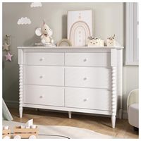 Commode blanche pour chambre d'enfant, 6 tiroirs de rangement, commode à pieds en bois, organisateur de vêtements pour bébés et tout-petits
