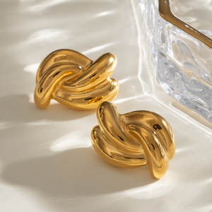 Cross Knot <b>Earrings</b> 18k Gold Plated Stainless Steel Geometric Design Fashionable <b>Stud</b> <b>Earrings</b> - Product Image 3