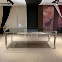 Mesa de Comedor Moderna para Hotel con Estructura de Acero Inoxidable y Cubierta de Vidrio Templado