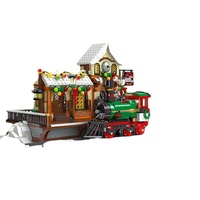 JieXing 89142 Modèle de train de Noël en briques en plastique ABS avec lumières, jouet de construction chinois, ornement, cadeau transfrontalier pour enfants