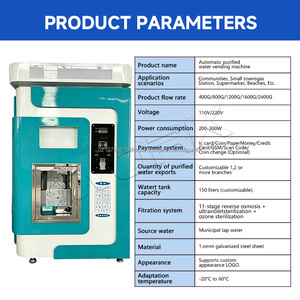 Distributeur d'eau automatique à osmose inverse de forme carrée, 24h/24 sans surveillance, 400 GPD, paiement multiple, filtration 11 étapes, UV - Product Image 2