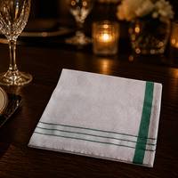 Serviette en tissu gaufré avec rayures vertes, serviette de table en nid d'abeille blanche pour hôtel, restaurant, café, taille personnalisée