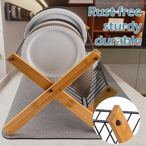 Juego de Utensilios Multifuncionales Plegables Ecológicos, Organizador de Bambú, Escurridor de Platos de Bambú de 2 Niveles para Cocina - Product Image 3