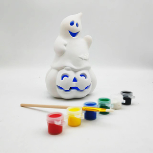 Figurine en céramique non peinte avec motif fantôme et citrouille, avec kit de peinture et lumière, pour décoration intérieure, cadeaux DIY pour enfants, Halloween - Product Image 2