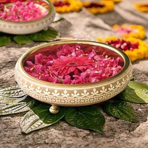 Plateaux décoratifs, charme héritage, Urli en bois et acier inoxydable, décoration d'intérieur élégante, centre de table, traditionnel, fait à la main, élégant, durable, moderne - Product Image 3