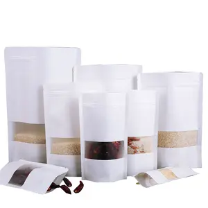Экологически чистые Матовые Белые пакеты из крафтовой бумаги с застежкой-молнией и прозрачным окошком для пищевых продуктов оптом