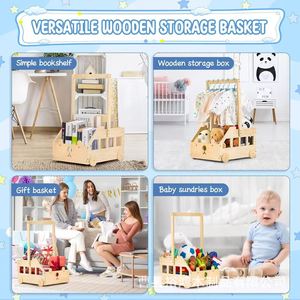 Estante de Almacenamiento de Ropa de Bebé de Madera con Perchas y Caja para Juguetes, para Organización de Ropa de Recién Nacidos de 0 a 12 Meses, Uso en Escritorio - Product Image 3