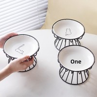 Bol surélevé rond en céramique pour chat avec renfort en fer, évite la fatigue du cou et la basculation pour les friandises/conserves
