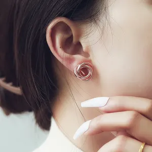 KR-12 Wholesale Simple Design For Girls Fashion Ear Jewelry Alloy Metal Metallic Knot Wrap Geometric Earrings Women