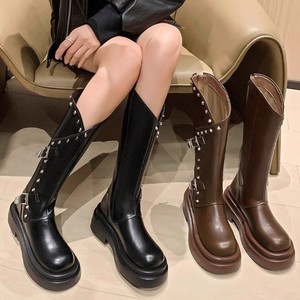 Women's Chunky-Heeled Pleated Knee-High Riding <b>Boots</b> 2026 Fall/Winter Western-Style Slim-Fit <b>Boots</b> Flattering Leg Design - Product Image 3