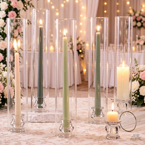 16" High Glass <b>Hurricane</b> Glass Candlestick Taper Candle Holder Crystal Candle Holders <b>Lanterns</b> Candle Jar with Glass <b>Hurricane</b> - Product Image 6