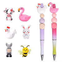 Perles focales 3D en silicone de qualité alimentaire, motifs animaux (Vache, Canard, Abeille, Lapin, Coq, Flamant rose, Âne) pour la fabrication de stylos et de porte-clés