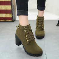 Bottines à talons épais pour femmes, avec boucles de ceinture, fermeture éclair latérale, plateforme, bout rond, à lacets