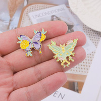 Pin Enamel Kupu-kupu Serangga Moth Retro Romantis Bunga Sayap Bros Pin Kerah Inspirasi Alam Perhiasan Hadiah untuk Wanita