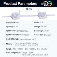 Lampes LED RGBW DC24V étanches IP67 pour extérieur, mur et corniche, avec contrôle WiFi pour fêtes et Halloween
