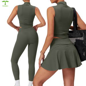 Neuankömmling 3-teiliges Yoga-Set Skinny Tank Top Yoga-Leggings für Frauen 2-teiliges Tennisrock-Set für Damen - Product Image 1