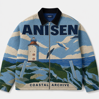 Vestes pour hommes personnalisées en gros, manteaux brodés en tapisserie, vestes en tapisserie de haute qualité avec poches zippées, style couverture épaisse