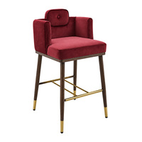Tabouret de bar de luxe en velours bordeaux avec accoudoirs et dossier, chaise haute moderne pour îlot de cuisine, comptoir de bar et restaurant