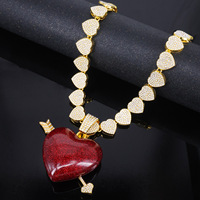 Pendentif en alliage de pierre naturelle Flèche de Cupidon Cœur Rouge Style Rétro Européen Américain Hip-Hop Chaîne Cubaine Plaqué Or