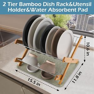 Juego de Utensilios Multifuncionales Plegables Ecológicos, Organizador de Bambú, Escurridor de Platos de Bambú de 2 Niveles para Cocina - Product Image 2