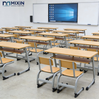 Ensemble de table et chaise d'écolier ergonomique double réglable avec plateau en bois pour 2 utilisateurs, mobilier scolaire ODM OEM