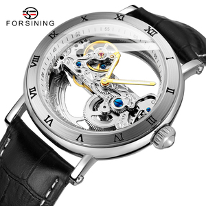 Forsining GMT1003 2023 Nuovo Orologio Meccanico da Uomo con Design Trasparente, Automatico, Quadrante Argento, Ingranaggi Dorati, Scheletrato, Cinturini in Pelle - Product Image 3