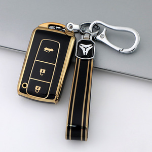 Étui à clés avec garniture dorée tendance pour la nouvelle <span class=keywords><strong>Toyota</strong></span> - Compatible avec <span class=keywords><strong>C</strong></span>-<span class=keywords><strong>HR</strong></span>, Camry, RAV4, Avalon, Land Cruiser Prado - Product Image 4