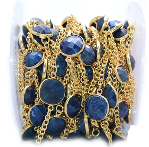 DIY Trouver Lapis Lazuli Rond À Facettes Pierres Précieuses Charme Lunette Connecteur Chaîne Plaqué Or 24k Non-ternir Chaîne Déclaration Collier - Product Image 1