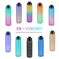 Bouteille d'eau en plastique, cosmétique, grande capacité, marqueur de temps, couleurs personnalisées, pour sport, 1l